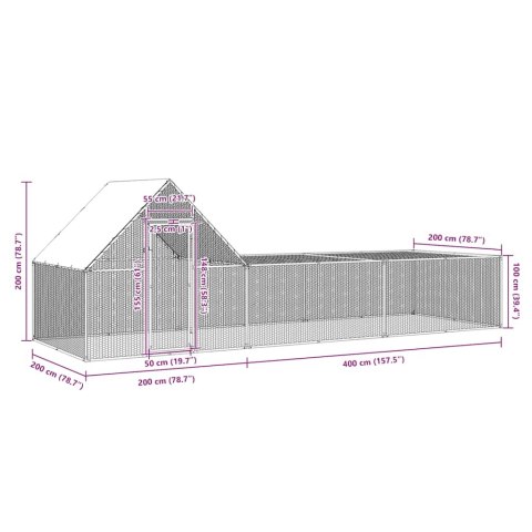 Woliera dla kur, 6 x 2 x 2 m, galwanizowana stal
