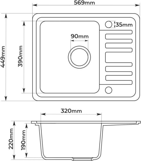 Aquamarin Zlew kuchenny granitowy, 60 x 45 cm, brązowy