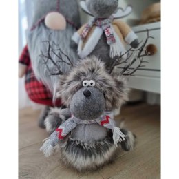 FUTRZANY RENIFER Z PODŚWIETLANYM POROŻEM SZARY 20x35x47CM