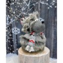 FUTRZANY RENIFER Z PODŚWIETLANYM POROŻEM SZARY 20x35x47CM