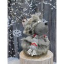 FUTRZANY RENIFER Z PODŚWIETLANYM POROŻEM SZARY 20x35x47CM