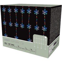 LAMPKI CHOINKOWE KURTYNA ŚWIETLNA 200x200 CM 408LED PŁATKI ŚNIEGU MULTIKOLOR