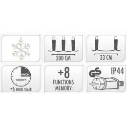 LAMPKI CHOINKOWE KURTYNA ŚWIETLNA 200x200 CM 408LED PŁATKI ŚNIEGU MULTIKOLOR