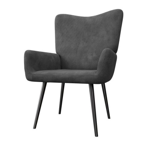 Fotel sztruksowy szary, wysoka oparcie, stalowa konstrukcja