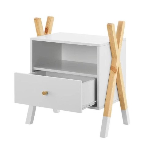 Nowoczesna szafka nocna dziecięca biała z drewnem 50x40x30cm