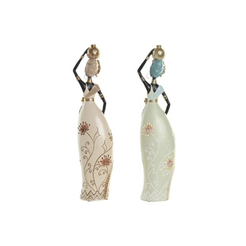 Figurka Dekoracyjna Home ESPRIT Kolor Zielony Beżowy Afrykanka (2 Sztuk)