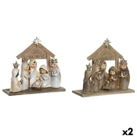 Szopka bożonarodzeniowa DKD Home Decor Niebieski Brązowy Złoty Żywica 17 x 7 x 15,5 cm 7 x 7 x 15,5 cm (2 Sztuk)