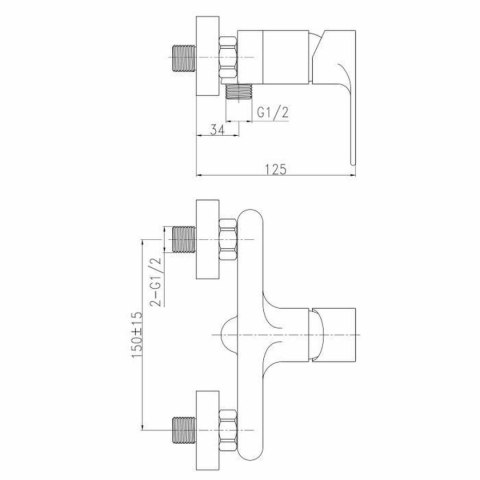 Kran z jednym uchwytem prysznic Rousseau Northern Szary Metal 150 cm 150 mm 13 x 10 x 21 cm