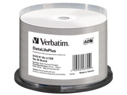 Płyty DVD-R Verbatim 4.7GB X16 AZO DL+ printable thermal białe NO ID (50 Cake)