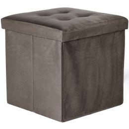 Pufa składana L z guzikami - 38x38x38cm aksamit brąz