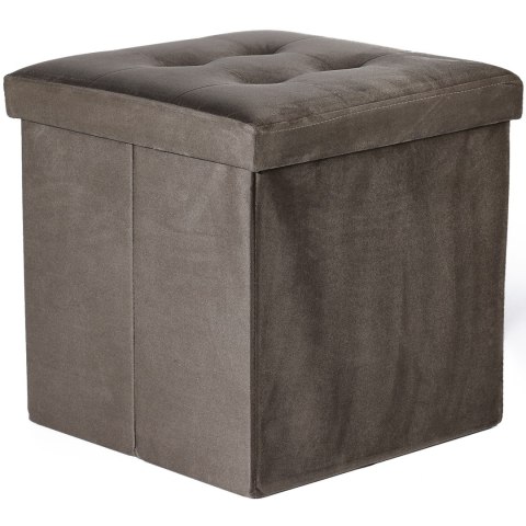 Pufa składana L z guzikami - 38x38x38cm aksamit brąz