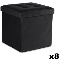 Pufa składana L z guzikami - 38x38x38cm aksamit czarna x 8