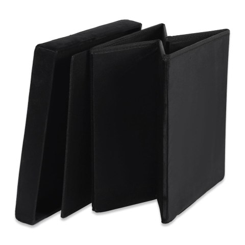 Pufa składana L z guzikami - 38x38x38cm aksamit czarna x 8