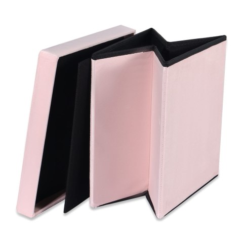 Pufa składana L z guzikami - 38x38x38cm aksamit róż