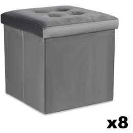 Pufa składana L z guzikami - 38x38x38cm aksamit szara x 8