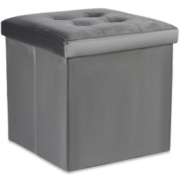 Pufa składana L z guzikami - 38x38x38cm aksamit szara x 8