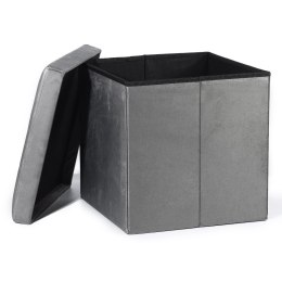 Pufa składana L z guzikami - 38x38x38cm aksamit szara