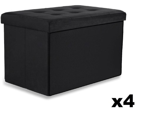 Pufa składana XL z guzikami - 60x38x38cm aksamit czarna x 4