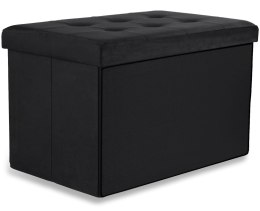 Pufa składana XL z guzikami - 60x38x38cm aksamit czarna