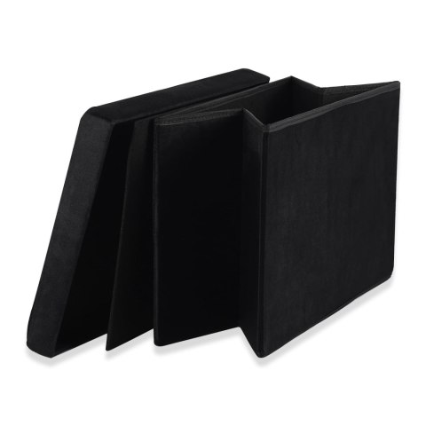 Pufa składana XL z guzikami - 60x38x38cm aksamit czarna