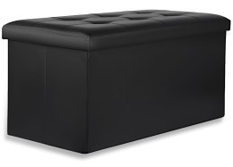 Pufa składana XXL z guzikami - 80x40x40cm ekoskóra czarna