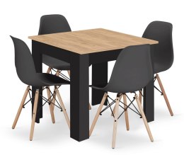 Stół NP 80x80 Artisan nogi czarne + 4 krzesła OSAKA czarny nogi naturalne