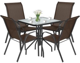 Stół kwadrat ISLAND 70cm + 4x Krzesło SOFIA brąz