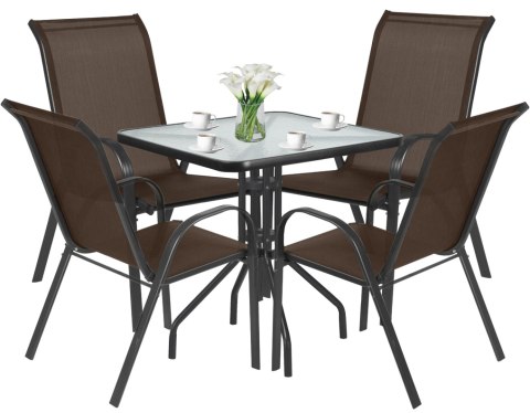 Stół kwadrat ISLAND 70cm + 4x Krzesło SOFIA brąz