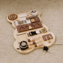 Drewniana tablica manipulacyjna sensoryczna dla dzieci panel edukacyjny miś 12 elementów ECOTOYS