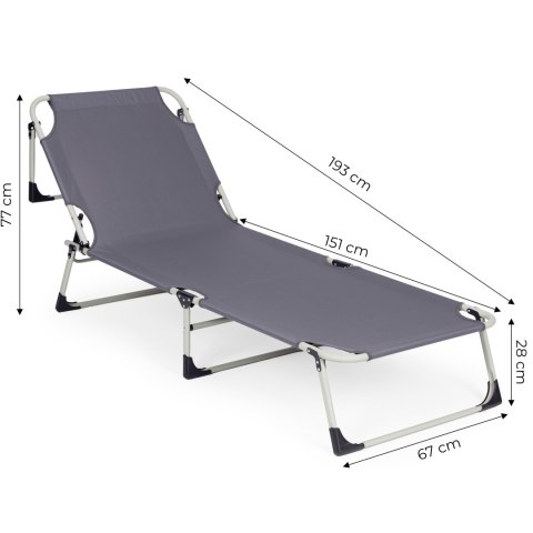 Leżak ogrodowy wędkarski składany z materacem i poduszką szary MultiGarden