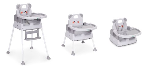 Fotelik krzesełko do karmienia dzieci 3w1 podwójna tacka 5-punktowe pasy szary ECOTOYS