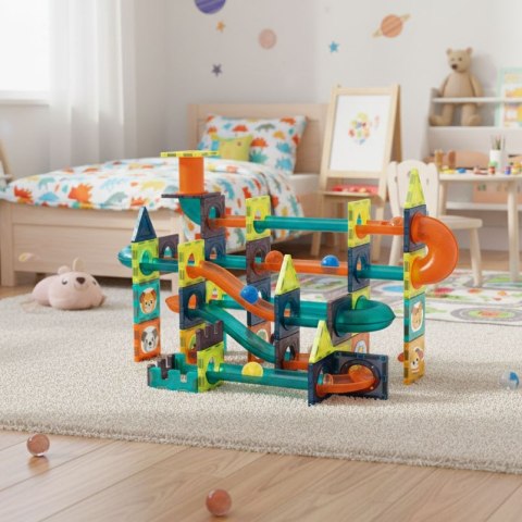 Klocki magnetyczne tor kulkowy LED klocki konstrukcyjne kulodrom 105 elementów