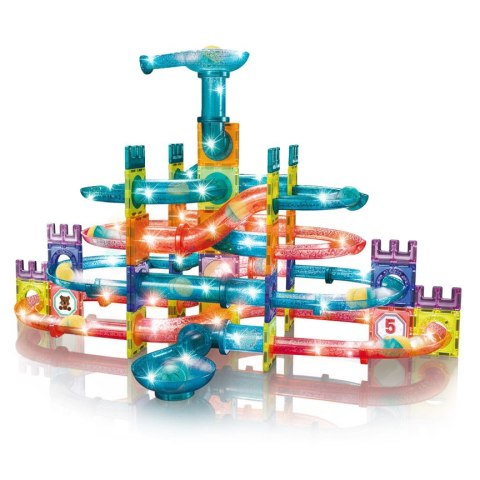 Klocki magnetyczne tor kulkowy LED klocki konstrukcyjne kulodrom 166 elementów