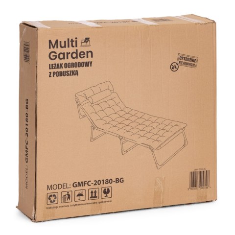 Leżak ogrodowy wędkarski składany z materacem i poduszką szary MultiGarden