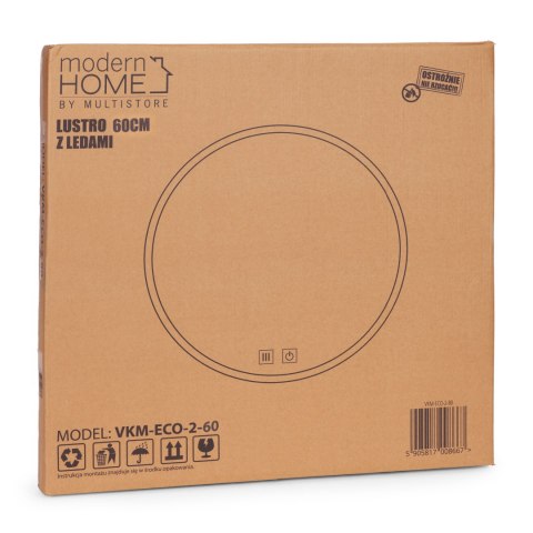 Lustro łazienkowe LED okrągłe ścienne 60 cm 3 barwy anti-fog włącznik dotykowy ModernHome