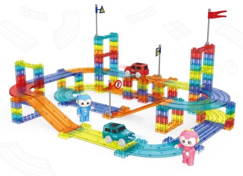 Tor dla aut klocki magnetyczne komplet 154 elementy autka LED