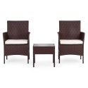 Zestaw mebli ogrodowych 2 fotele + stolik szkło hartowane brązowy MultiGarden