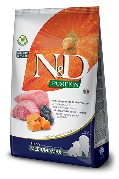 FARMINA N&D GF PUMPKIN LAMB&BLUEBERRY PUPPY MEDIUM/MAXI - sucha karma dla psa - 12kg (WYPRZEDAŻ)