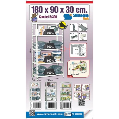Regał Simon Rack Comfort 5/300 Metal 5 Półki 500 kg (180 x 90 x 30 cm)