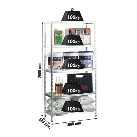 Regał Simon Rack Comfort Plus 5/500 200 x 100 x 50 cm Naturalny Metal 5 Półki 100 kg