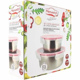 Pojemnik do Przechowywania Żywności Menastyl Srebrzysty Okrągły (2 Sztuk)