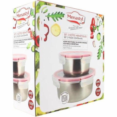 Pojemnik do Przechowywania Żywności Menastyl Srebrzysty Okrągły (2 Sztuk)