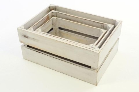 Zestaw drewnianych skrzynek VINTAGE DIVERO - 3 szt. Kolor biały