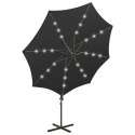 Wiszący parasol z lampkami LED i słupkiem, czarny, 300 cm