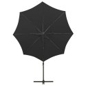 Wiszący parasol z lampkami LED i słupkiem, czarny, 300 cm