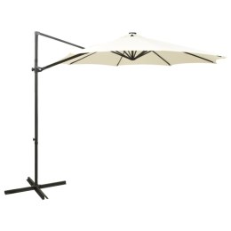 Wiszący parasol z lampkami LED i słupkiem, piaskowy, 300 cm