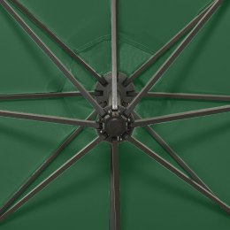 Wiszący parasol z lampkami LED i słupkiem, zielony, 300 cm