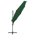 Wiszący parasol z lampkami LED i słupkiem, zielony, 300 cm