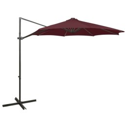 Wiszący parasol ze słupkiem i lampkami LED, bordowy, 300 cm