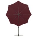 Wiszący parasol ze słupkiem i lampkami LED, bordowy, 300 cm